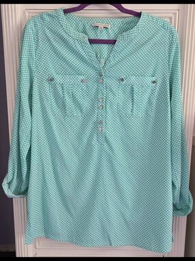 Notations Green and White Polka Dot Tunic Size M